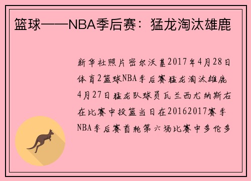 篮球——NBA季后赛：猛龙淘汰雄鹿