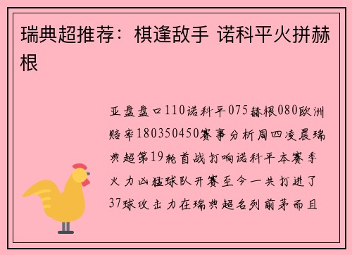 瑞典超推荐：棋逢敌手 诺科平火拼赫根